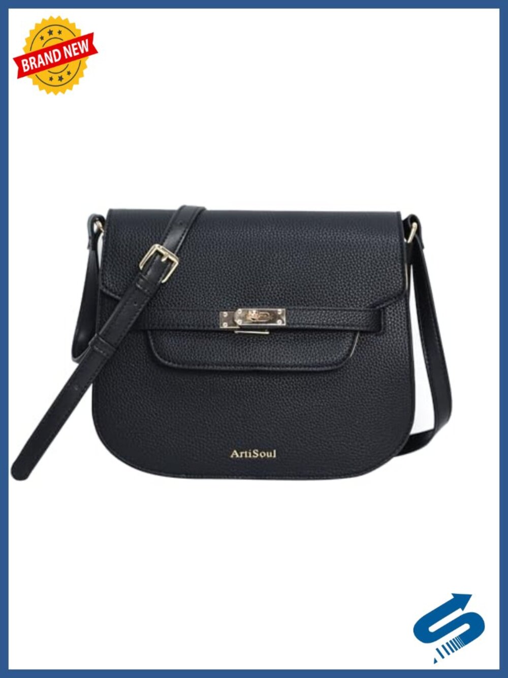 Small Saddle Crossbody Bag faux leather turn-lock adjustable strap